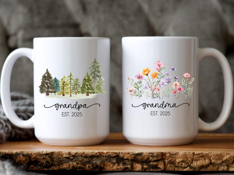 New Grandparents Gift Pregnancy Announcement Grandma Grandpa Est 2025 Personalized Mug Set First Time Grandparents Christmas Gift from Baby
