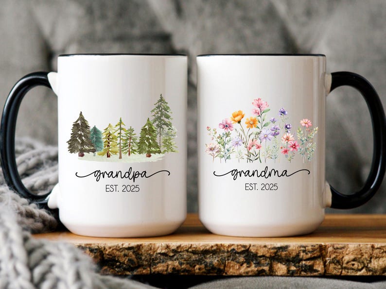 New Grandparents Gift Pregnancy Announcement Grandma Grandpa Est 2025 Personalized Mug Set First Time Grandparents Christmas Gift from Baby