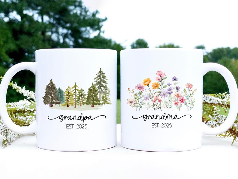 New Grandparents Gift Pregnancy Announcement Grandma Grandpa Est 2025 Personalized Mug Set First Time Grandparents Christmas Gift from Baby