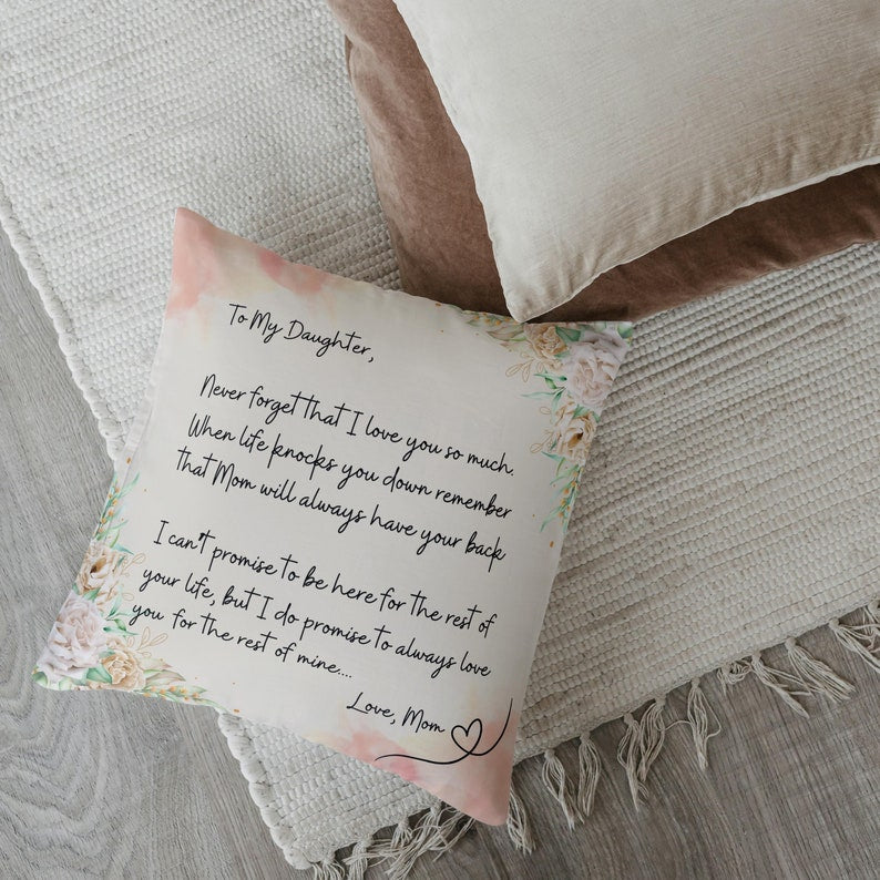 Letter to Daughter Pillow, Custom Pillow Daughter Gift Mother Gift for Daughter Mom Daughter Gift Roses Pillow Daughter Cushion Gift for Her