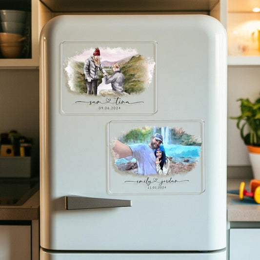 Personalized Valentine Gift For Him, Custom Photo Couple Watercolor Magnet, Custom Proposal Photo Magnet, Couples Gift, Anniversary Gift