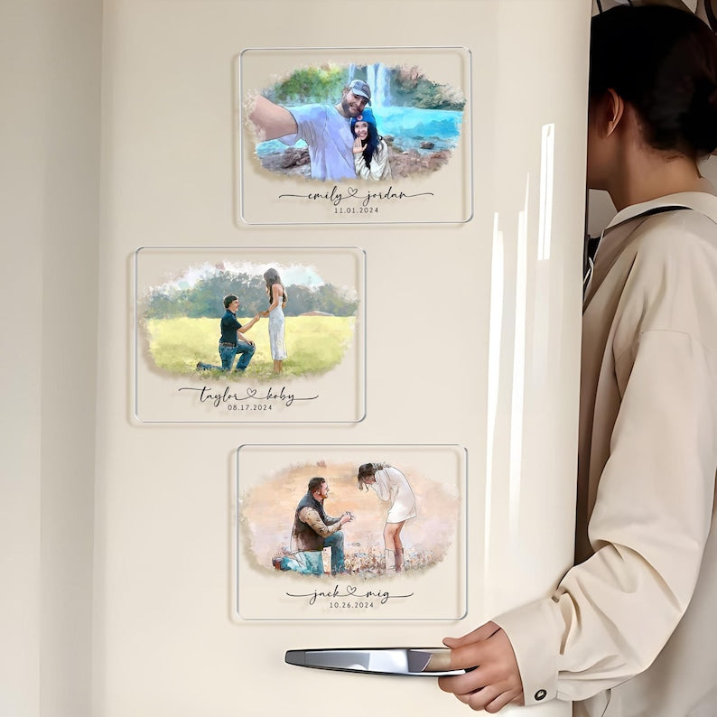 Personalized Valentine Gift For Him, Custom Photo Couple Watercolor Magnet, Custom Proposal Photo Magnet, Couples Gift, Anniversary Gift