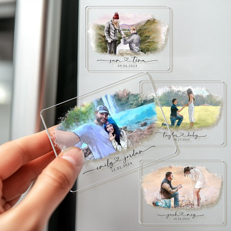 Personalized Valentine Gift For Him, Custom Photo Couple Watercolor Magnet, Custom Proposal Photo Magnet, Couples Gift, Anniversary Gift