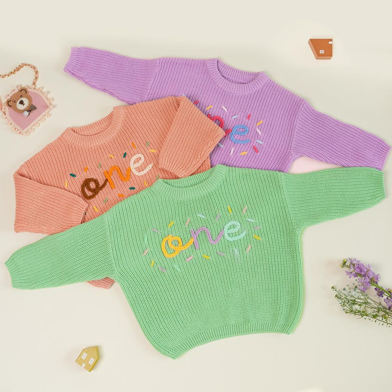 Personalized First Birthday Baby Sweater,Handmade One baby Sweater,Fall/Winter Baby Outfit,Custom Baby 1st Birthday, Custom Boy/Girl Outfit