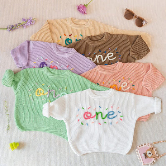 Personalized First Birthday Baby Sweater,Handmade One baby Sweater,Fall/Winter Baby Outfit,Custom Baby 1st Birthday, Custom Boy/Girl Outfit