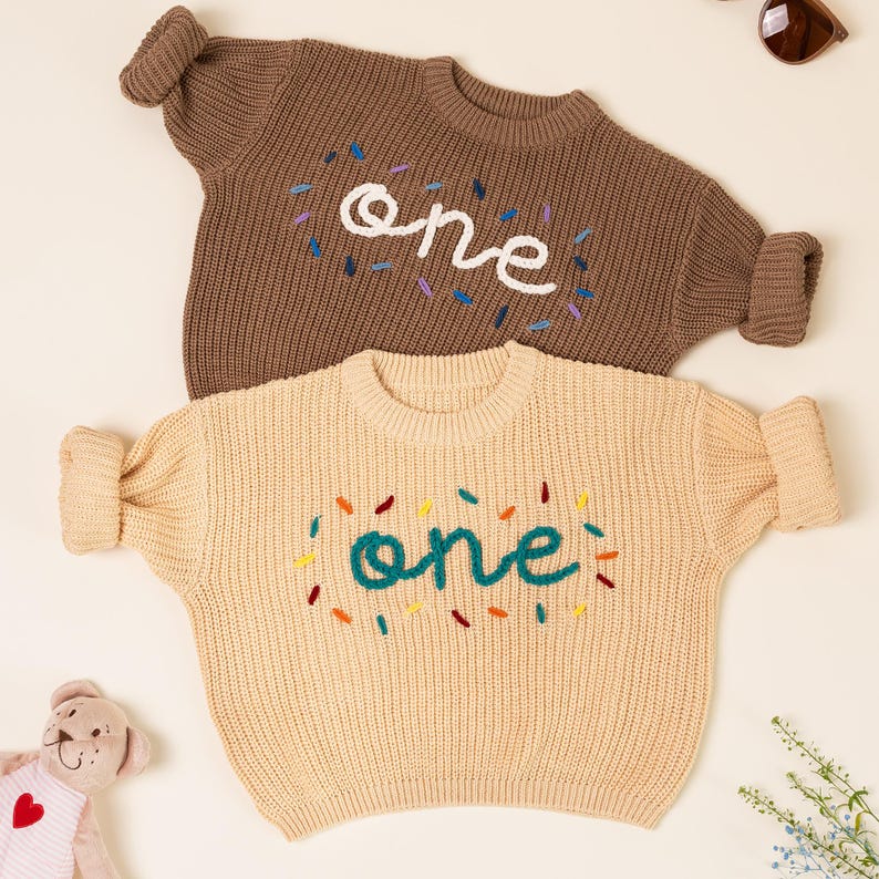Personalized First Birthday Baby Sweater,Handmade One baby Sweater,Fall/Winter Baby Outfit,Custom Baby 1st Birthday, Custom Boy/Girl Outfit