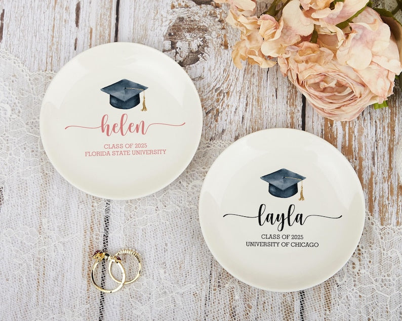 Personalized Graduation Jewelry Dish: Ceramic Ring Dish, Gift for Her, Class of 2026 Gifts