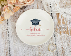 Personalized Graduation Jewelry Dish: Ceramic Ring Dish, Gift for Her, Class of 2026 Gifts