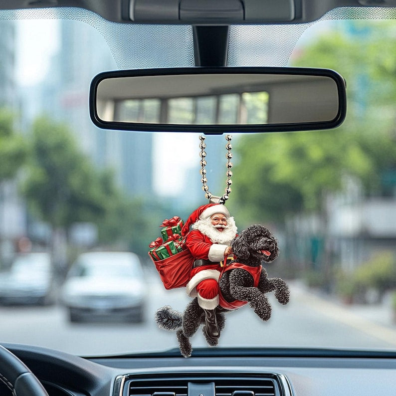2D Flat Funny Black Poodle Ornament, Poodle Dog, Santa and Dog Ornament, Car Hanging Ornament, Christmas Gift, Dog Lover Gifts