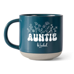 Personalized Auntie Printed Pottery Mug, Wildflowers Mug for Auntie, Aunt Gift, New Aunt Gifts, Pregnancy Announcement Cup, Baby Reveal