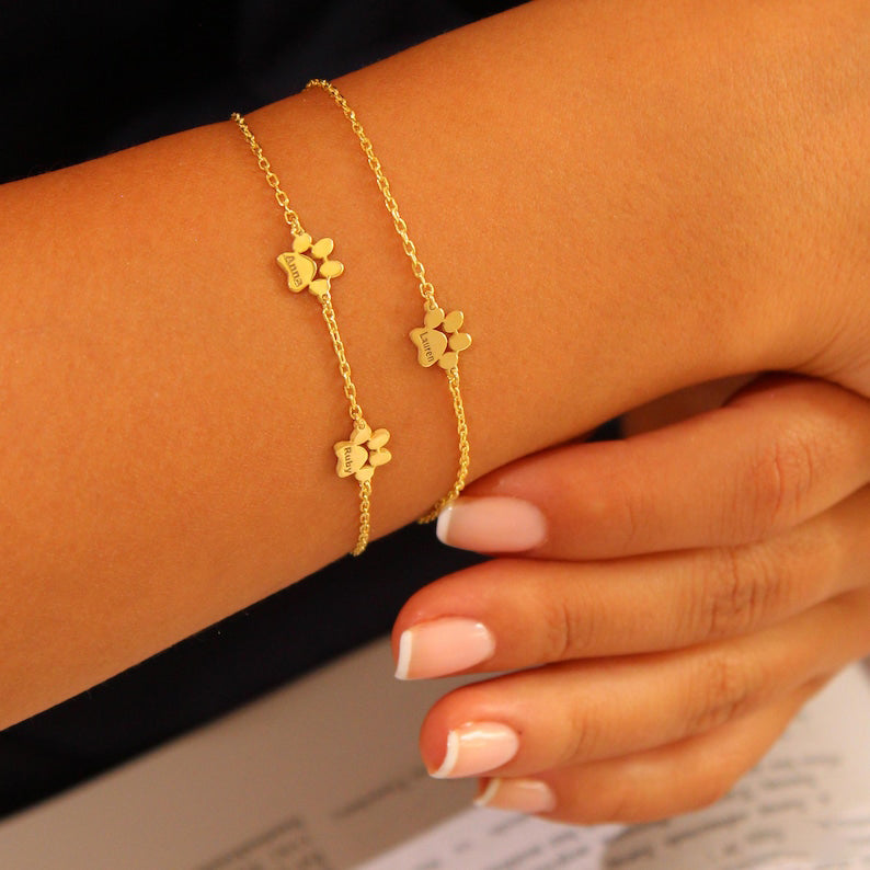 Paw Print Name Bracelet,Custom Elegant Dog Paw Bracelet,Pet Name Bracelet,Pet Lover Gift, Christmas gifts