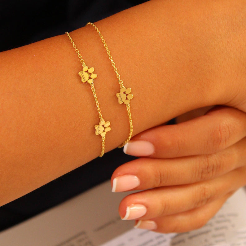 Paw Print Name Bracelet,Custom Elegant Dog Paw Bracelet,Pet Name Bracelet,Pet Lover Gift, Christmas gifts