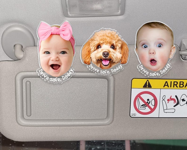 Picture Car Visor Clip, Custom Baby Face Sun Visor Clip, Dad Christmas Gift, Valentines Day Gift for Husband, Custom Photo Sun Visor Clip