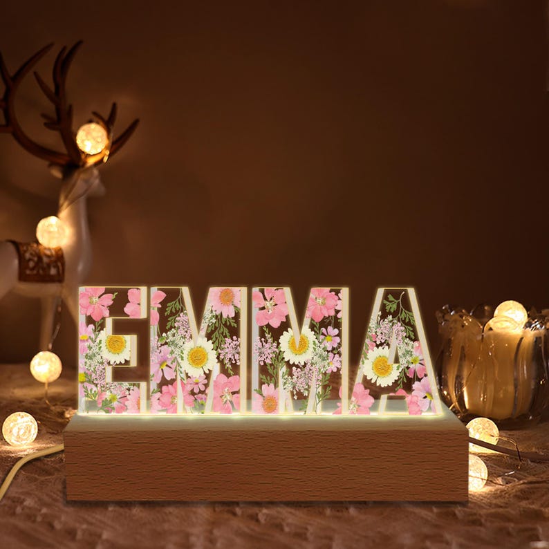 Personalized Name Night Light, Custom Floral Led Ligh With Your Name, Birthday Gift For Besties, Gift For Mom, Valentine Gift For Kids Girl
