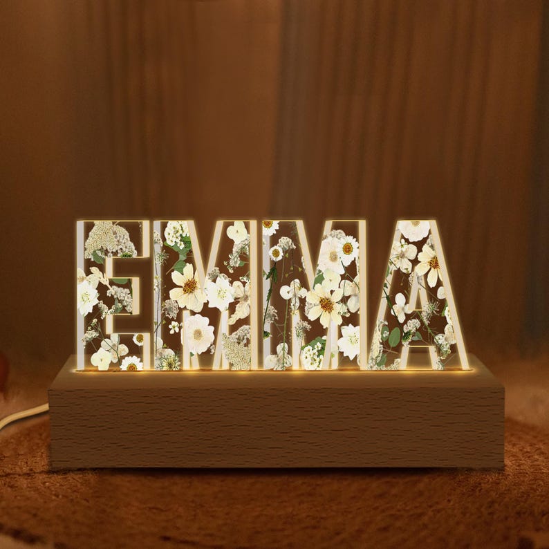 Personalized Name Night Light, Custom Floral Led Ligh With Your Name, Birthday Gift For Besties, Gift For Mom, Valentine Gift For Kids Girl