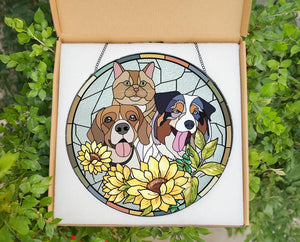Custom Pet Stained Glass Suncatcher, Personalized Dog Memorial Portrait Suncatcher, Dog Cat Loss Glass Suncatcher, Pet Memorial Gift