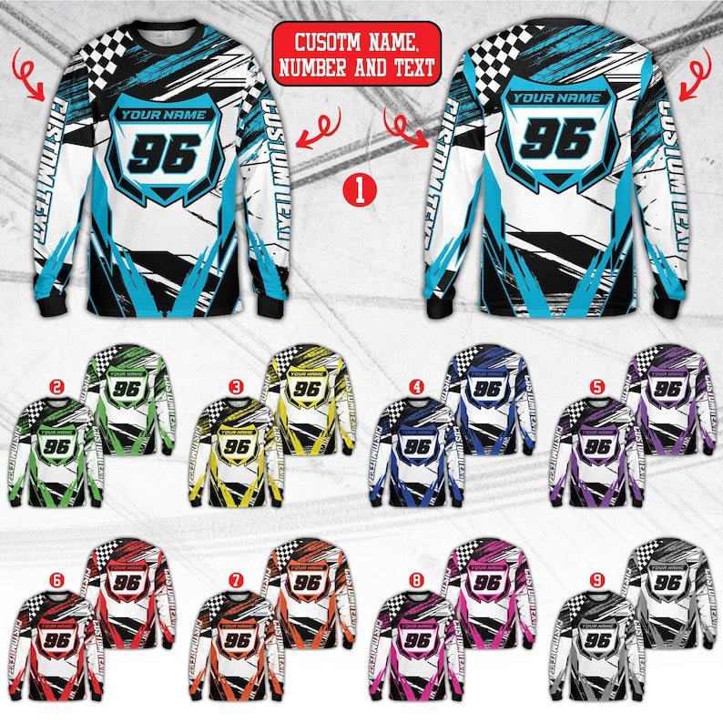Custom Dirt Bike Long Sleeve Shirt, Personalized Rider's Name Number Plate Shirt, Motocross BMX Shirt, Off-Road Racing, 3D Dirt Bike Shirt