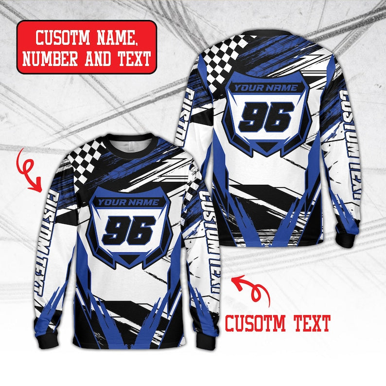 Custom Dirt Bike Long Sleeve Shirt, Personalized Rider's Name Number Plate Shirt, Motocross BMX Shirt, Off-Road Racing, 3D Dirt Bike Shirt
