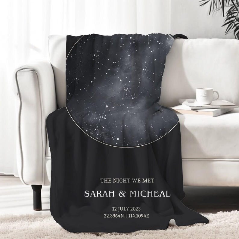 Custom Star Map Blanket, Special Date Anniversary Gift, Night Sky Print Blanket, Personalized Wedding Gift, Constellation Print Blanket