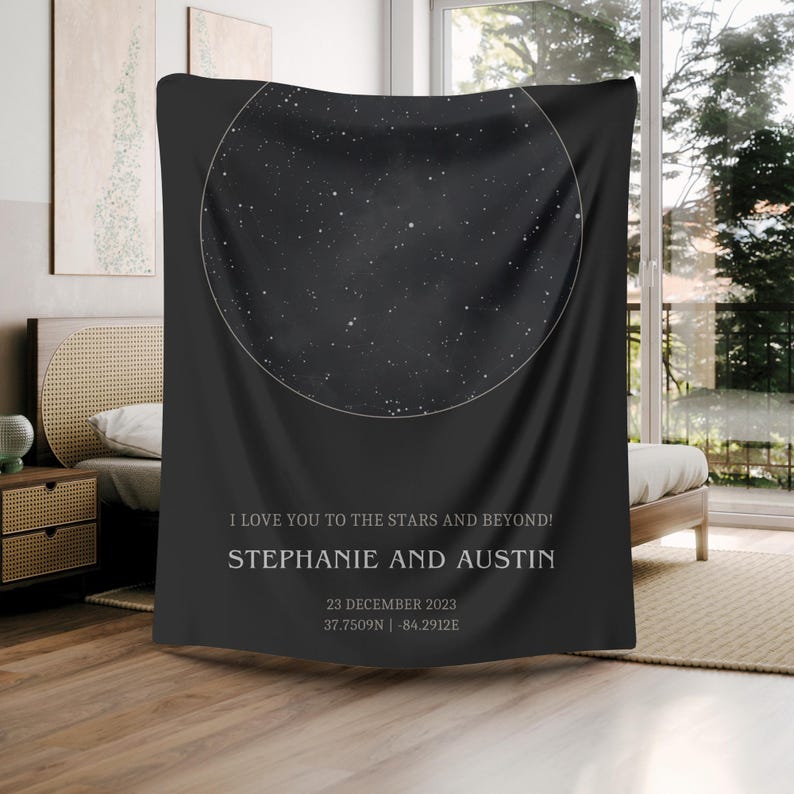 Custom Star Map Blanket, Special Date Anniversary Gift, Night Sky Print Blanket, Personalized Wedding Gift, Constellation Print Blanket