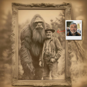 Custom Explorer Portrait with Cryptid, 1890s Wilderness Art for Adventurers and Mythological Creature Enthusiasts