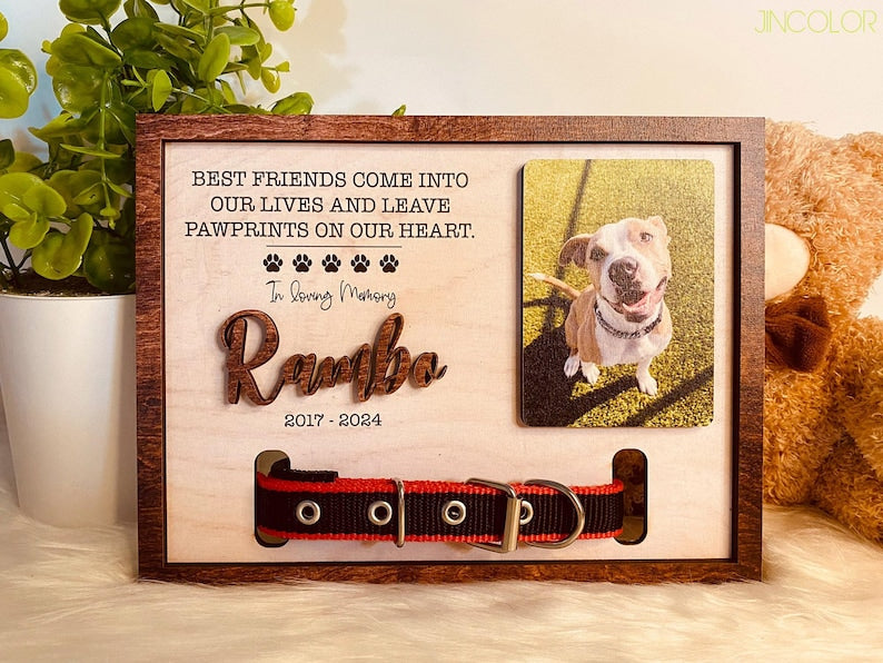 Personalized Dog Memorial Wood Frame With Collar Holder, Memorial Pet Collar Sign with Photo, Dog Memorial Gifts, Pet Loss Gifts