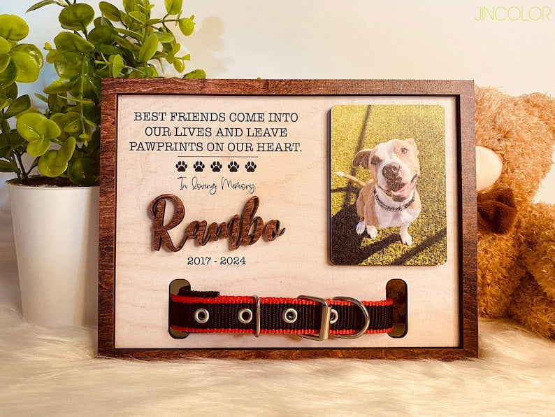 Personalized Dog Memorial Wood Frame With Collar Holder, Memorial Pet Collar Sign with Photo, Dog Memorial Gifts, Pet Loss Gifts