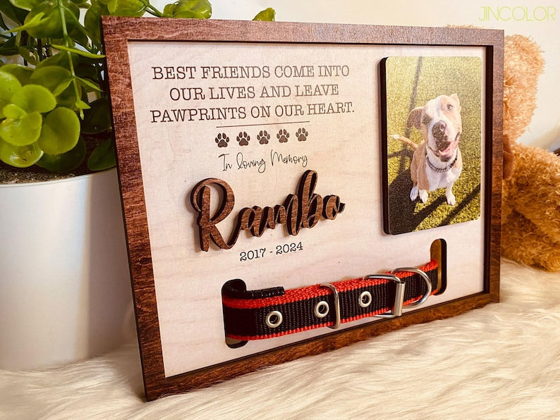 Personalized Dog Memorial Wood Frame With Collar Holder, Memorial Pet Collar Sign with Photo, Dog Memorial Gifts, Pet Loss Gifts