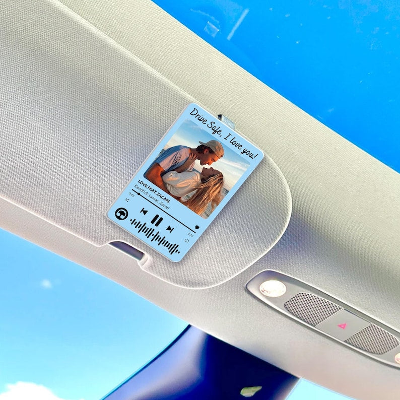 Personalized Valentine's Day Gift For Him, Custom Song & Photo Car Visor Clip, Boyfriend Husband Gifts, Drive Safe Photo Family Visor Clip