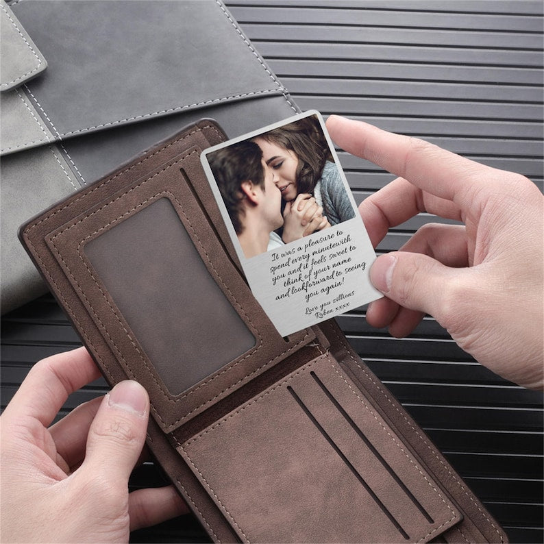 Personalized Metal Wallet Cards, Custom Photo & Message Wallet Insert Card, Valentines Gift, Anniversary Gift, Photo Gift Keepsake for him