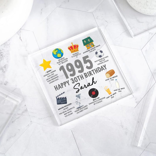 Personalised 30th Birthday Acrylic Table Sign, Coaster, Keep Book ,Fun Facts Gift, Funny 30th Birthday Gifts, Novelty Birthday Gifts, Fun Facts Birthday Gifts