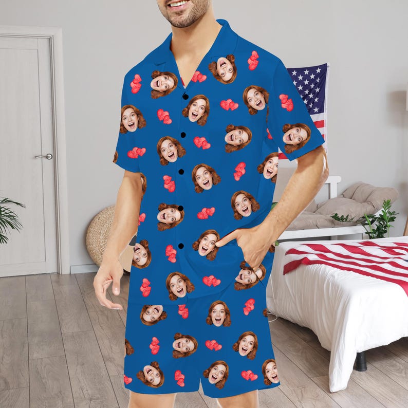 Personalized Face Pajamas,I love You Pajamas,Couple Short Pajamas,Gift for Him/Her,Custom Pajamas with Picture/Faces,Wedding/Valentines Gift