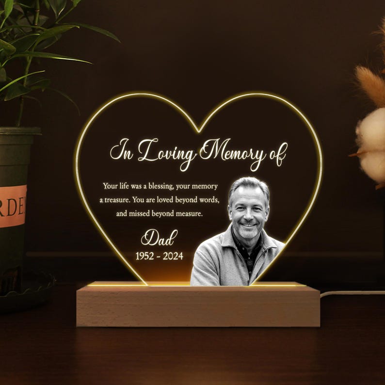 Custom Photo Memorial Night Light, Dad Remembrance In Loving Memory Stand, Memorial Picture Gift, Mom Loss Night Light, Loss of Father Gift