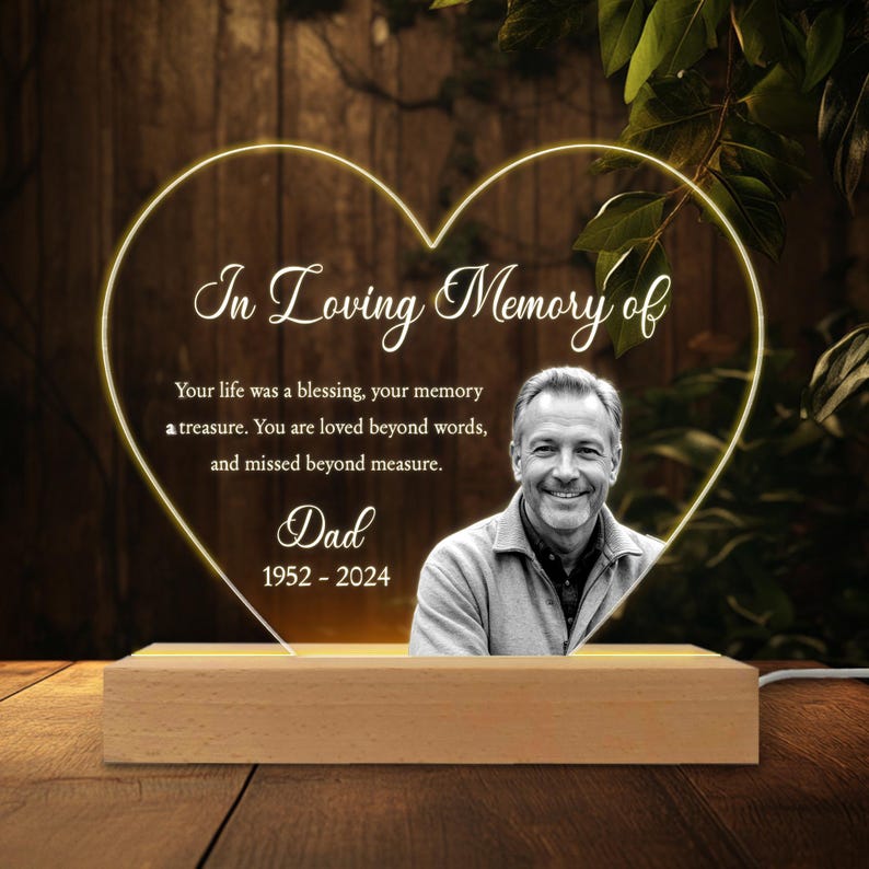 Custom Photo Memorial Night Light, Dad Remembrance In Loving Memory Stand, Memorial Picture Gift, Mom Loss Night Light, Loss of Father Gift