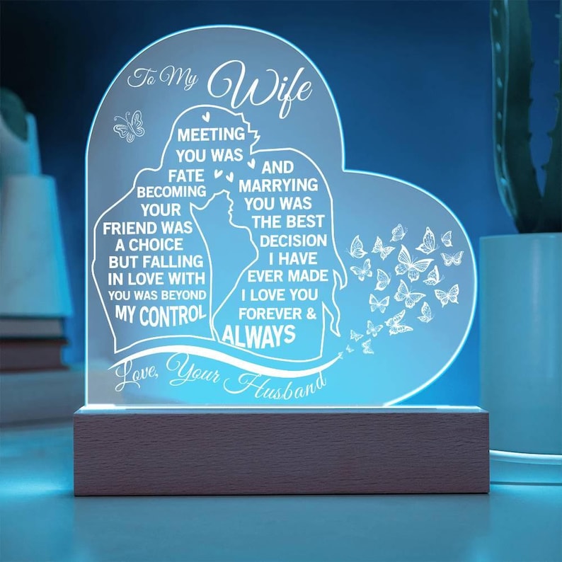 To My Wife Acrylic Plaque 3D Led Light - Best Wife Gifts, Gift from Husband, Wife Anniversary Gift, Wife Birthday Gift, Wife Valentine Gift, Fiance Gifts