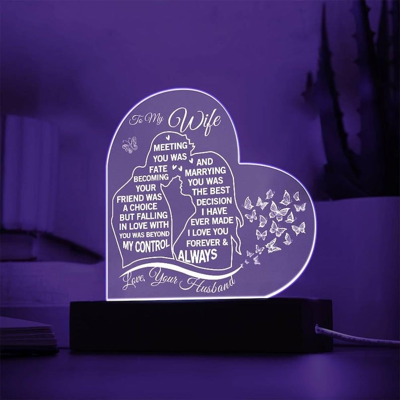 To My Wife Acrylic Plaque 3D Led Light - Best Wife Gifts, Gift from Husband, Wife Anniversary Gift, Wife Birthday Gift, Wife Valentine Gift, Fiance Gifts