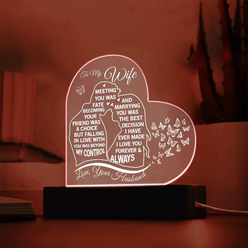 To My Wife Acrylic Plaque 3D Led Light - Best Wife Gifts, Gift from Husband, Wife Anniversary Gift, Wife Birthday Gift, Wife Valentine Gift, Fiance Gifts
