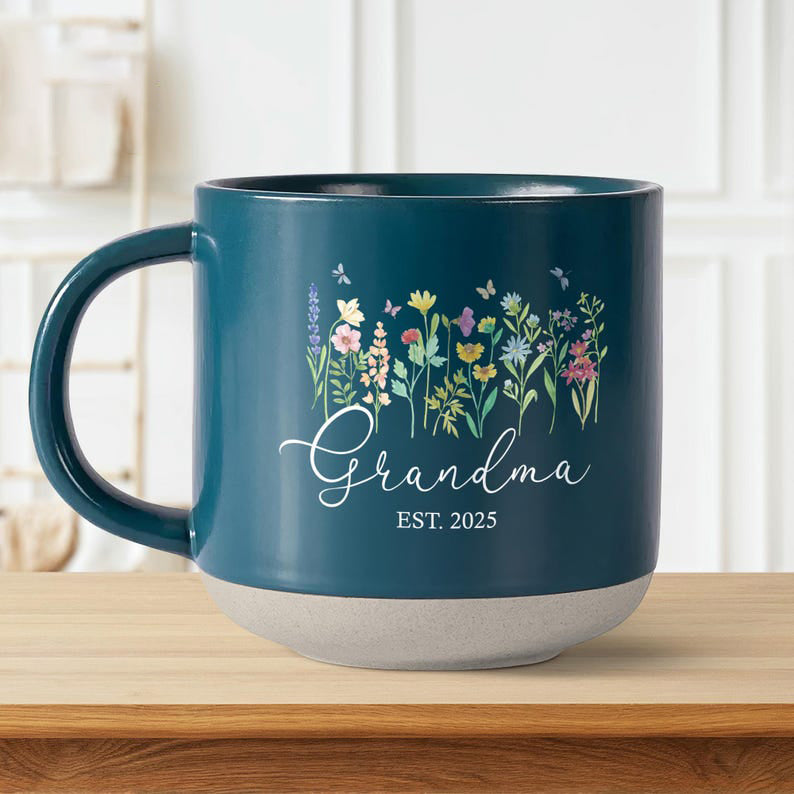 Custom Grandma Wildflowers Pottery Mug, Grandma Printed Ceramic Mug, Grandma Mug, New Grandma Gift, Mothers Day Gift For Grandma, Nana Mug
