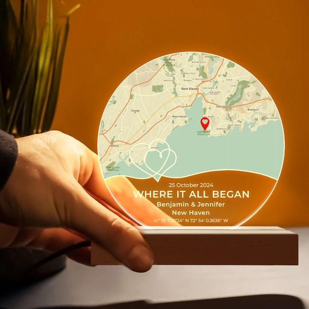 Where It All Began LED Light, Custom First Date Night Light, Wedding Gift, Custom Map Plaque For Couple, Anniversary Gifts, Couple Gift