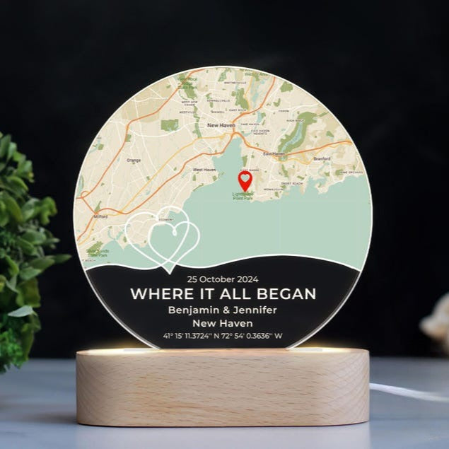 Where It All Began LED Light, Custom First Date Night Light, Custom Map Plaque For Couple, Anniversary Gifts, Couple Gift, Gift For Him Her