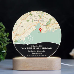 Where It All Began LED Light, Custom First Date Night Light, Custom Map Plaque For Couple, Anniversary Gifts, Couple Gift, Gift For Him Her
