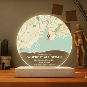 Where It All Began LED Light, Custom First Date Night Light, Wedding Gift, Custom Map Plaque For Couple, Anniversary Gifts, Couple Gift