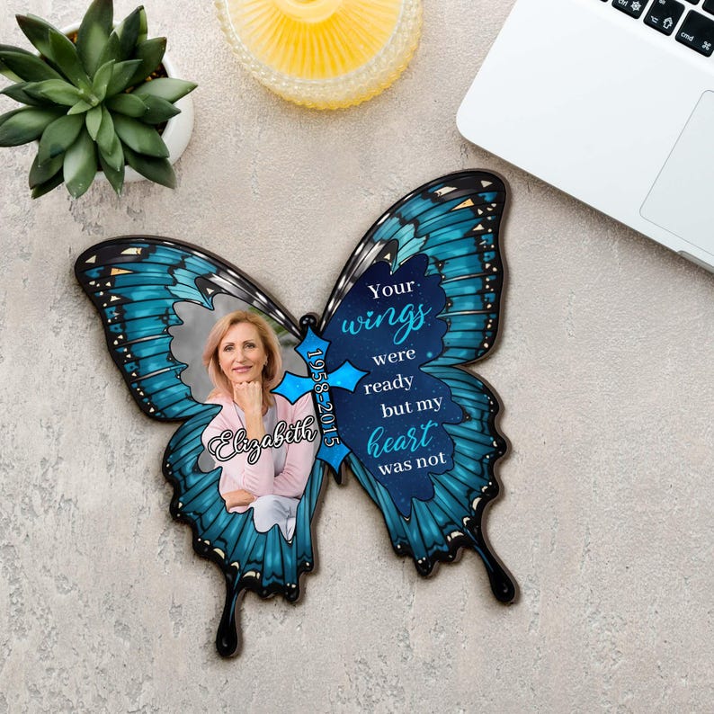 Personalized Memorial Butterfly Car Visor Clip, Custom Photo Sun Visor Clip, Remembrance Gift, Loss of Dad Gift, Mom Gift