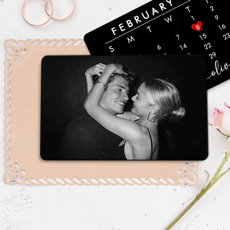 Custom Metal Wallet Card, Calendar Insert Card, Couple Gift, Personalized Anniversary Gift for Boyfriend, Husband, Photo Love Note Card