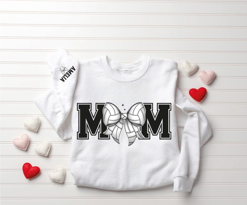 Custom Coquette Volleyball Sweatshirt, Volleyball Bow Sweat, Volleyball Mom Hoodie, Game Day Hoodie, Trendy Mother Gift, Mother Day Gift