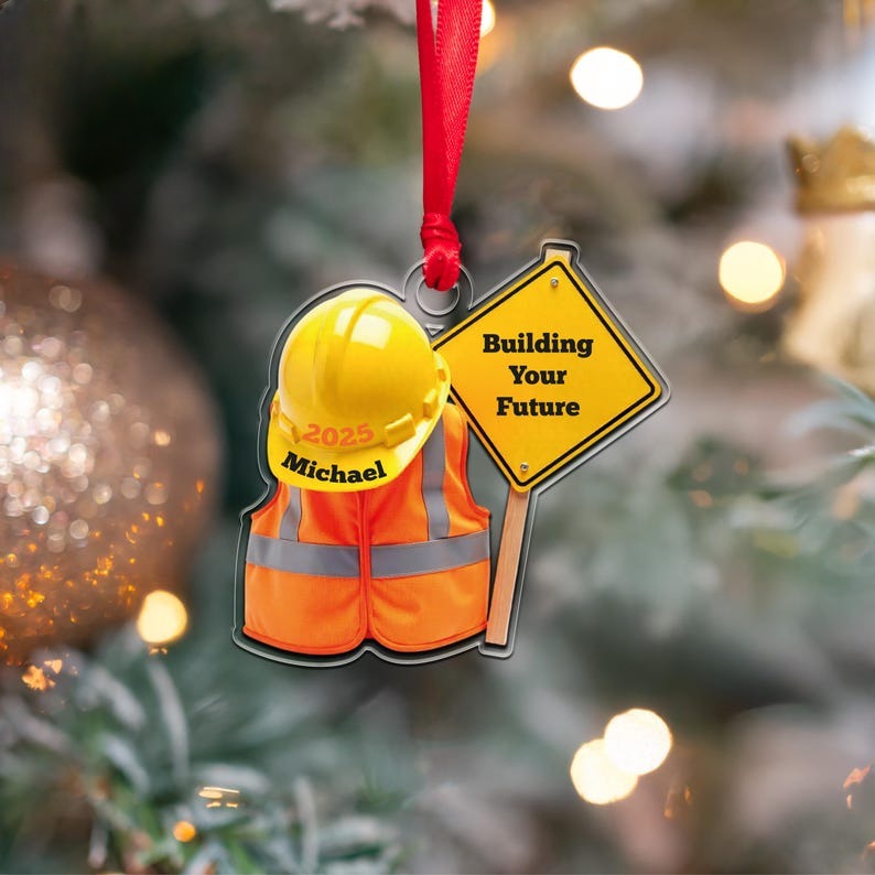Personalized Heavy Construction Worker Christmas Gift Ornaments, Custom Operator Safety Vest Ornament,Construction Worker Uniform Xmas Gifts