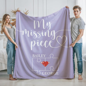 My Missing Piece Custom Valentines Day Gift, Couple Blanket, Valentine Snuggle Throw, Anniversary Gift, Gift for Girlfriend, Wifey Gift