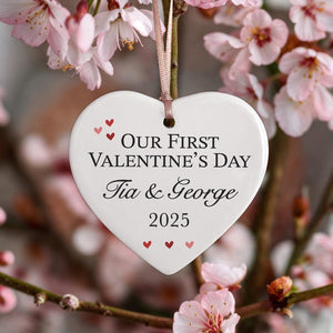 Personalised Valentine's Gift Our First Valentine's Heart Ornament | Ceramic Hanging Love Valentines Day For Him Her Wife Husband