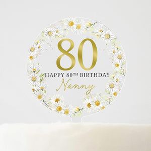 Personalised Daisy Happy Birthday Cake Topper, Birthday Acrylic Cake Topper, 18th 21st 30th 40th 50th Birthday, Clear Round Cake Topper