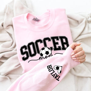 Personalize Soccer Mom Kids Name On Sleeve Sweatshirt, Mom Soccer Sweater, Soccer Mama Shirt, Gift for Soccer Mom, Fall Soccer Season Shirt